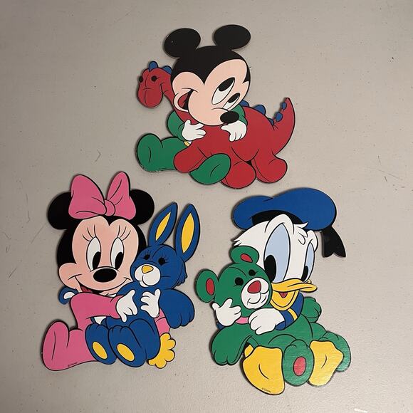 Vintage Disney Nursery Wall Decor Set Minnie Mickey Mouse Donald Hangings 1990s - Picture 1 of 16